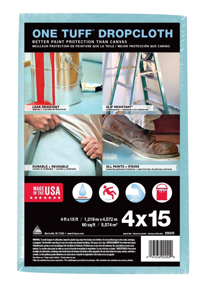 Trimaco 90099 One Tuff Dupont Sontara Professional Grade Drop, 0.011 In T, 4 W X 15 Ft L, Blue, Cloth, 4'x15 feet 4-feet X 15-feet - NewNest Australia
