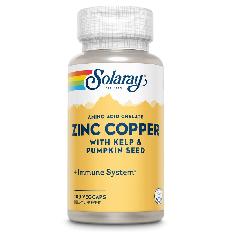 Solaray Zinc Copper Amino Acid Chelates, Healthy Cellular, Heart & Thyroid Function Support, Vegan, 100ct, 100 serv. - NewNest Australia