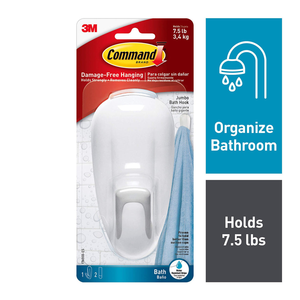 NewNest Australia - Command Bathroom Hook with Water-Resistant Strips, 1-Hook, 2-Strip, Organize your dorm Jumbo Towel Hook 