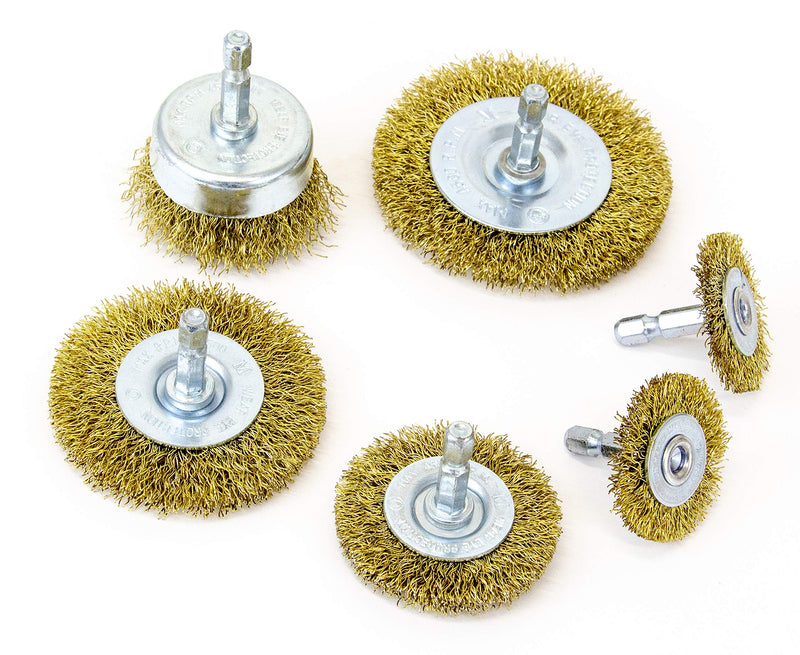 MIBRO 971531 General Purpose Brass Coated Coarse Wire Wheel and Cup Brush Set with 1/4" Hex Shank, 6 Pieces - NewNest Australia
