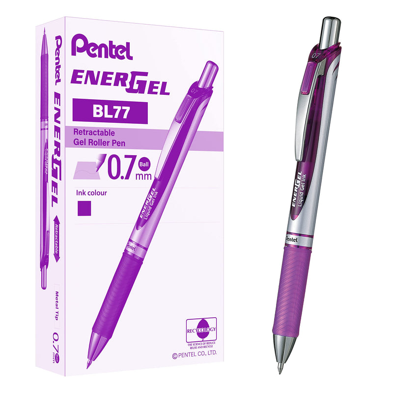 Pentel Energel XM Retractable Gel Pen with 0.7 mm Tip, 0.35 mm Line Width - Violet, Pack of 12 Single - NewNest Australia