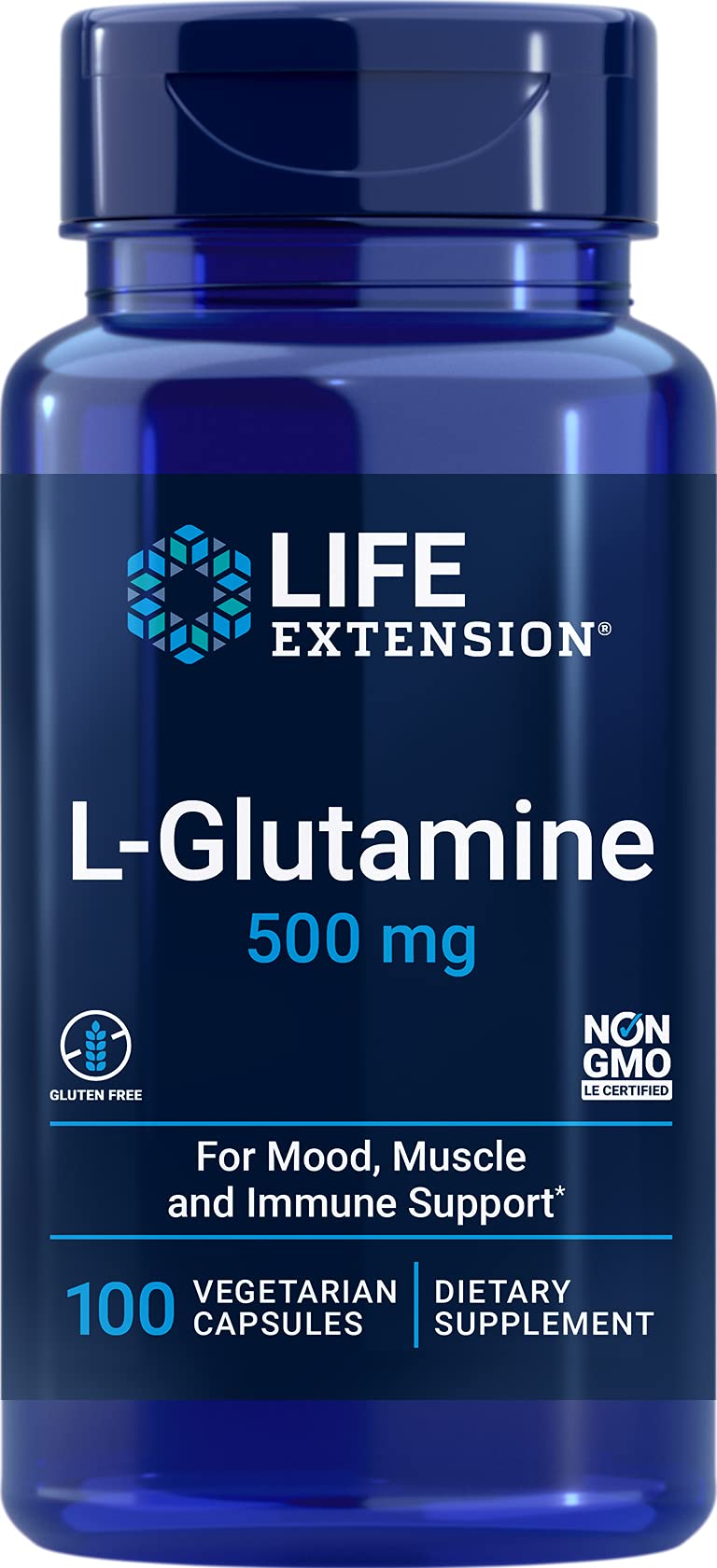 Life Extension L-Glutamine 500 mg Supports Muscle, Mood, Gut & Immune Health - Amino Acid Supplement – Gluten-Free, Vegetarian, Non-GMO – 100 Vegetarian Capsules - NewNest Australia