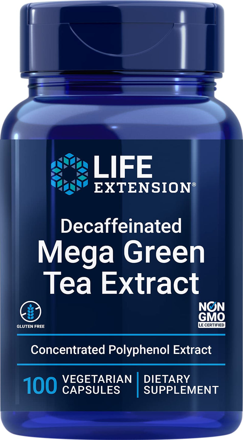 Life Extension Decaffeinated Mega Green Tea Extract -For Cholesterol Management, Cellular + Cardiovascular & Cognitive Health -Rich in Polyphenols - Gluten Free, Non-GMO - 100 Vegetarian Capsules 100 Count (Pack of 1) - NewNest Australia