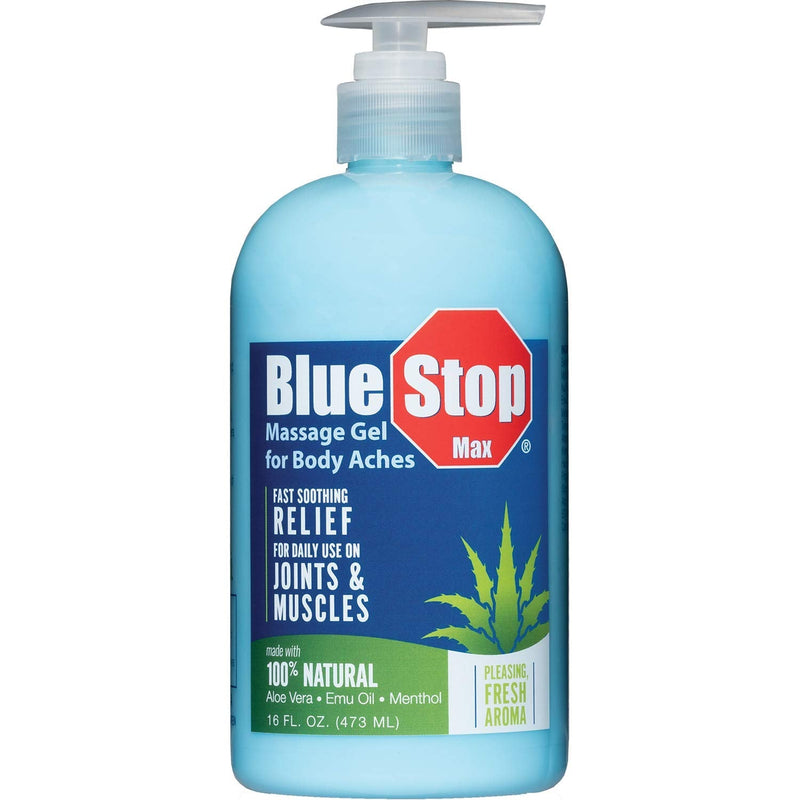 Blue Stop Max Massage Gel and Muscle Rub Made with Aloe Vera, Emu Oil, and Menthol - Provides Muscle, Joint, and Body Ache Relief - Non-Greasy for Everyday Relief - 16 Oz Pump Bottle 1 - NewNest Australia