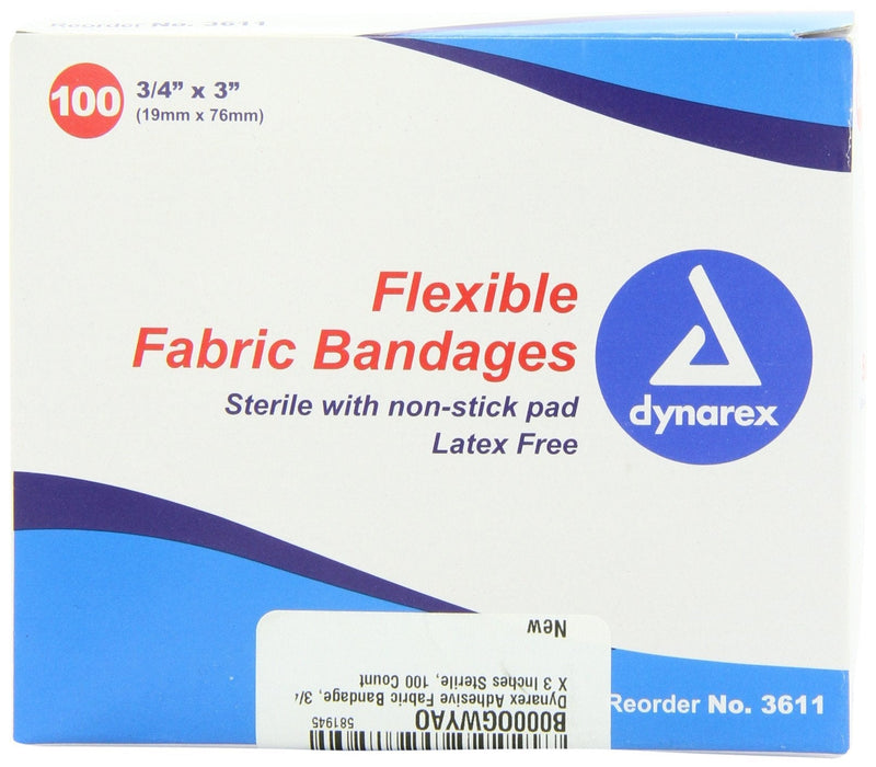 Dynarex Adhesive Fabric Bandage, 3/4 Inches X 3 Inches Sterile, 100 Count 1 - NewNest Australia
