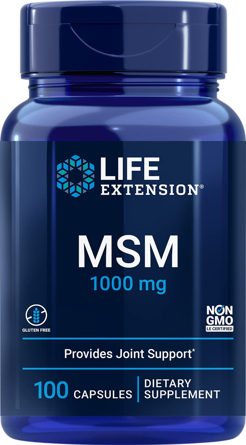 Life Extension MSM 1000 mg - Supports Healthy Joints & Cartilage, Preserves Mobility & Function - Relieves Discomfort - Gluten-Free, Non-GMO - 100 Capsules Standard Packaging - NewNest Australia