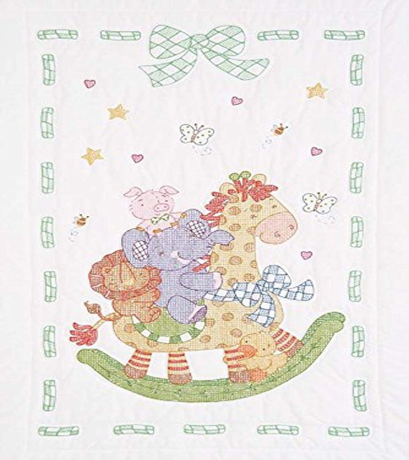 Jack Dempsey Stamped Quilt Crib Top, 40 by 60-Inch, Giraffe and Friends, White - NewNest Australia
