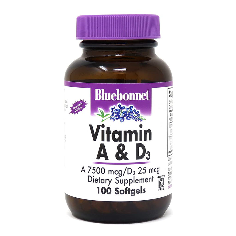 Bluebonnet Nutrition Vitamin A & D3 25,000 IU/1,000 IU from Deep Sea, Cold Water, Fish Oil - For Eye Health & Immune Function* - Gluten Free - Dairy Free - Molecularly Distilled - 100 Softgel/Servings - NewNest Australia