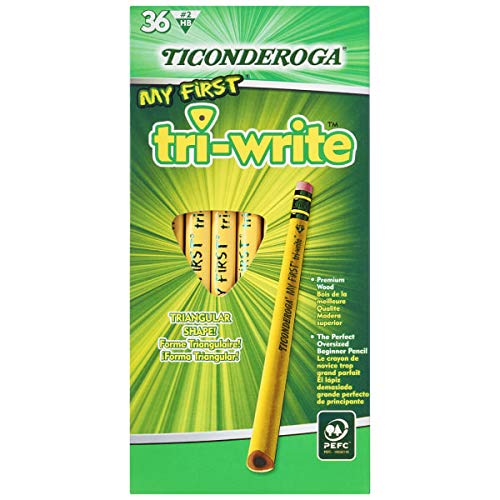 Ticonderoga® Tri-Write Beginners' Pencils with Erasers, 2 Soft, Yellow Barrel, Pack of 36 w/ Erasers - NewNest Australia