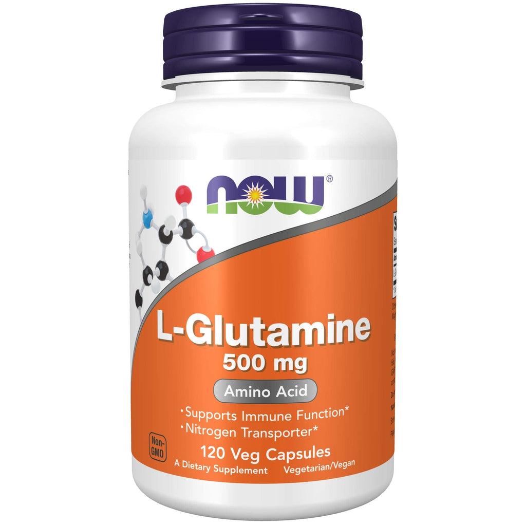 Now Foods Supplements, L-Glutamine 500 mg, Nitrogen Transporter, Amino Acid, 120 Veg Capsules, White - NewNest Australia