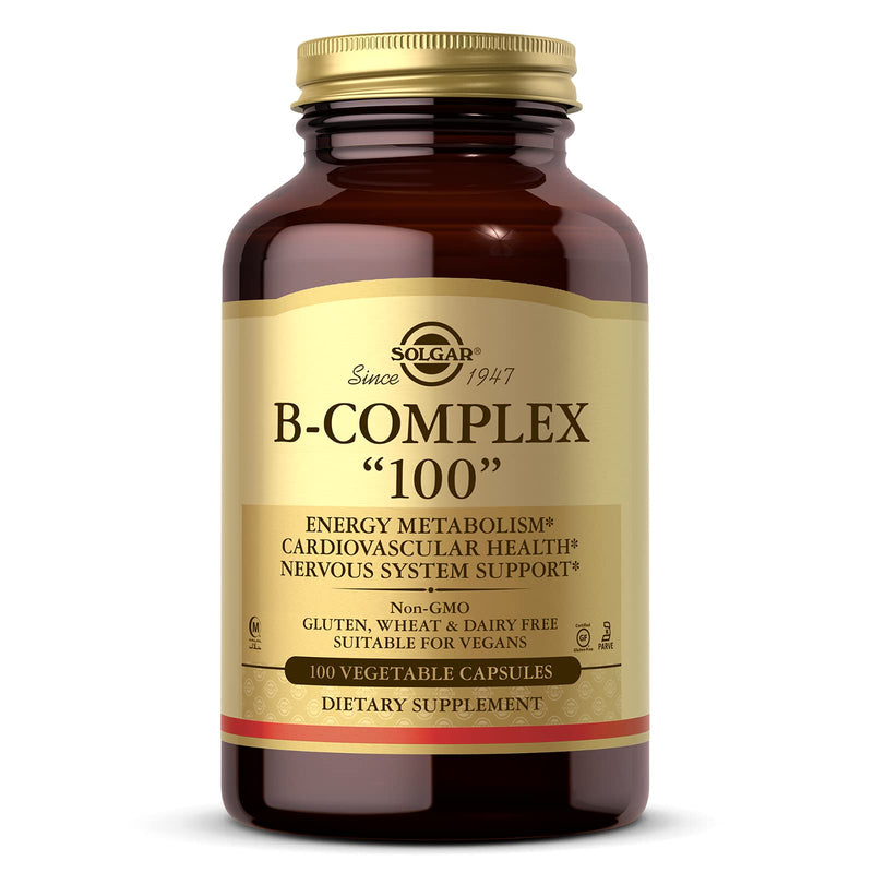 Solgar B-Complex "100", 100 Vegetable Capsules - Heart Health - Nervous System Support - Supports Energy Metabolism - Non GMO, Vegan, Gluten Free, Dairy Free, Kosher, Halal - 100 Servings 100 Count (Pack of 1) - NewNest Australia