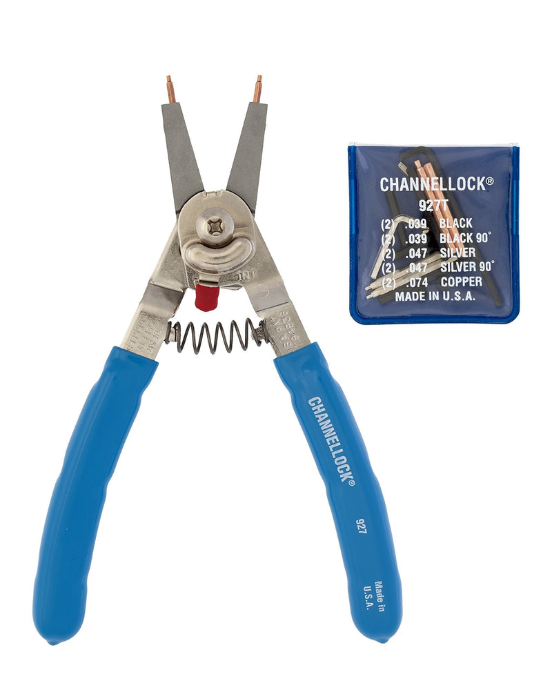 Channellock 927 8-Inch Snap Ring Plier | Precision Circlip Retaining Ring Pliers | Includes 5 Pairs of Interchangeable Tips | Made in the USA - NewNest Australia