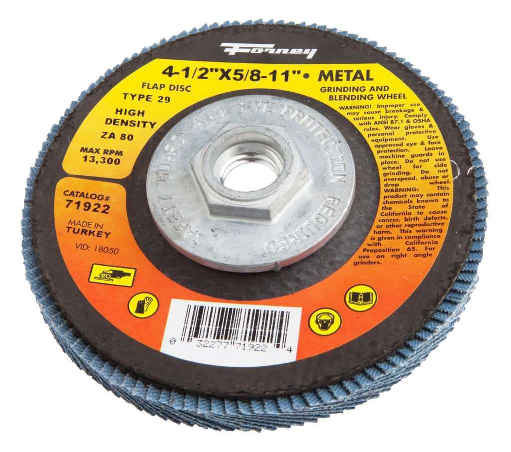 Forney 71921 Flap Disc, Type 29 Blue Zirconia with 5/8-Inch-11 Threaded Arbor, 60-Grit, 4-1/2-Inch - NewNest Australia