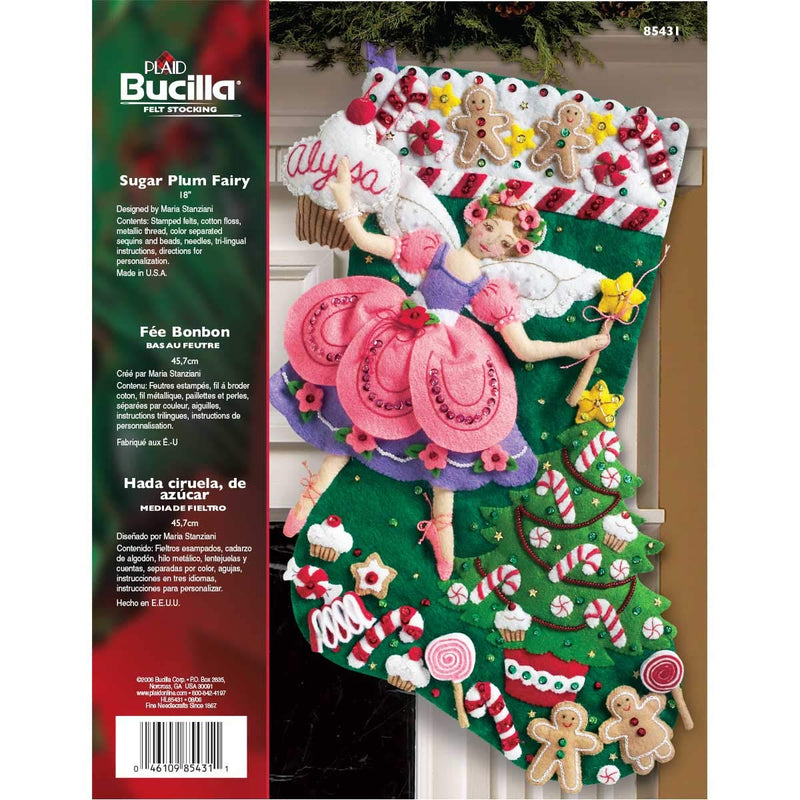 Bucilla Sugar Plum Fairy Christmas Stocking Felt Applique Kit, 85431 18-Inch - NewNest Australia