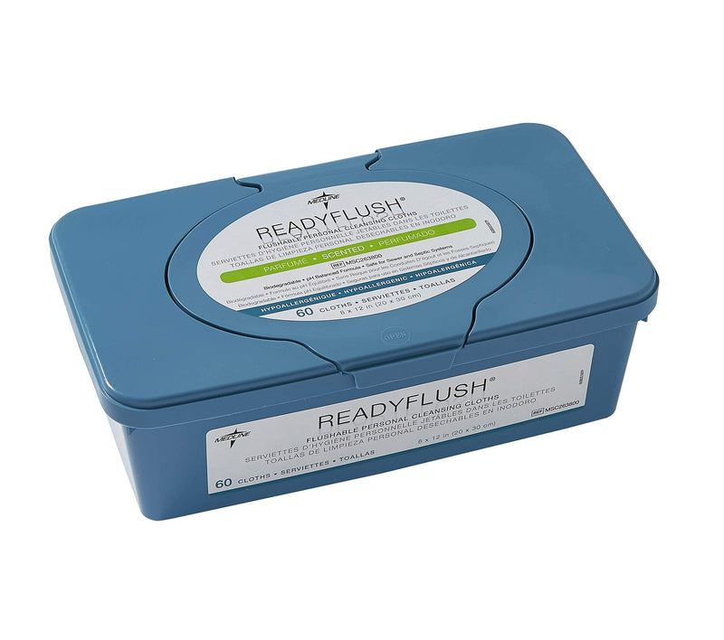 Medline ReadyFlush Large Adult-Sized 8x12 Personal Cleansing Cloths - Tub of 60 Flushable Wipes Standard - NewNest Australia