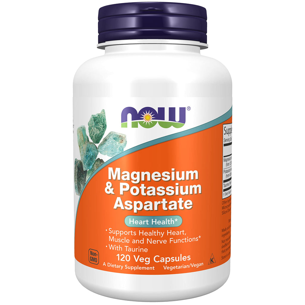 NOW Foods Supplements, Magnesium & Potassium Aspartate with Taurine, 120 Veg Capsules 120 Count (Pack of 1) - NewNest Australia