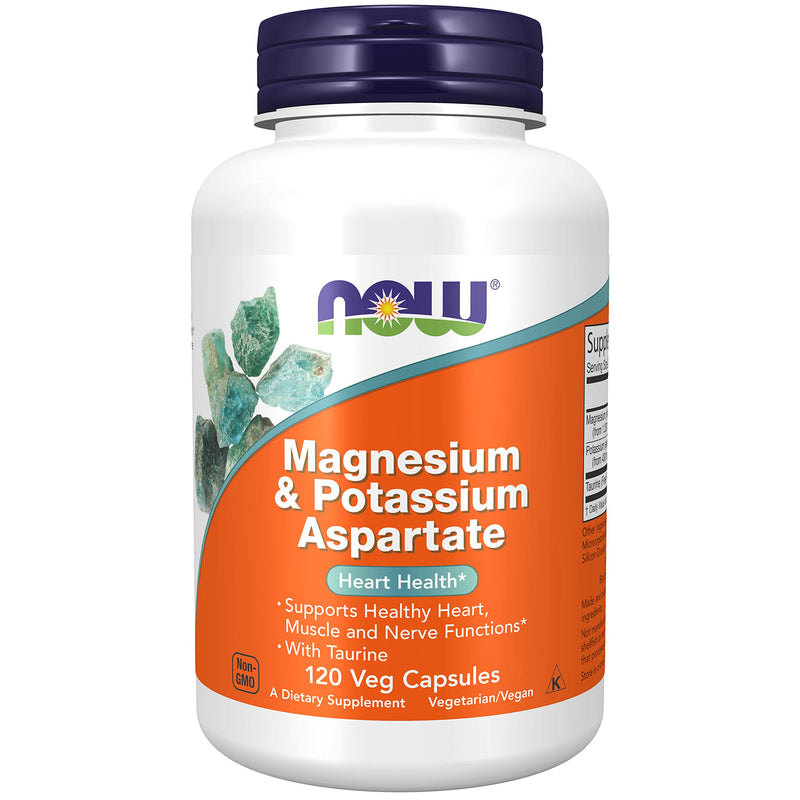 NOW Foods Supplements, Magnesium & Potassium Aspartate with Taurine, 120 Veg Capsules 120 Count (Pack of 1) - NewNest Australia