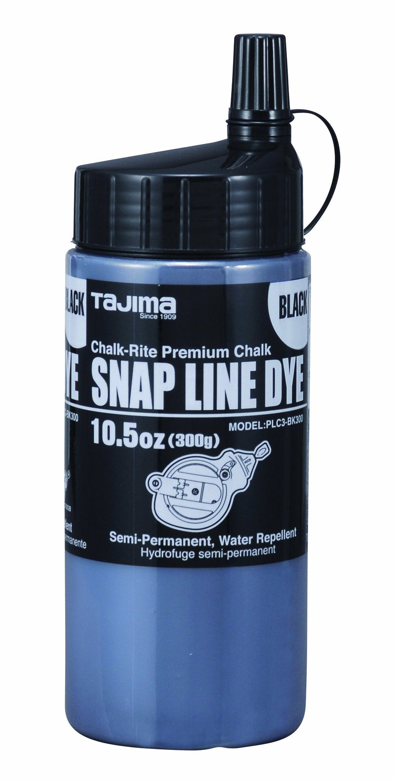 TAJIMA Marking Chalk - Black 10.5 oz (300g) Semi Permanent Snap-Line Dye with Durable Bottle & Easy-Fill Nozzle - PLC3-BK300 - NewNest Australia