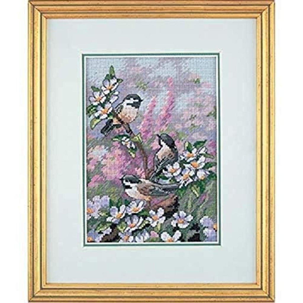 Dimensions Gold Collection Counted Cross Stitch Kit, Chickadees in Spring, 16 Count Dove Grey Aida, 5'' x 7'' - NewNest Australia