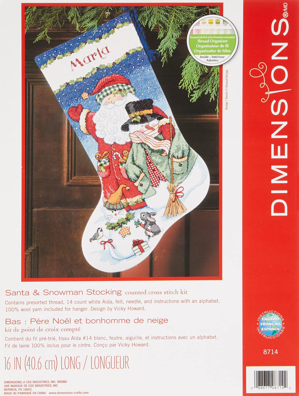 Dimensions Counted Cross Stitch 'Santa Snowman' Personalized Christmas Stocking Kit - NewNest Australia