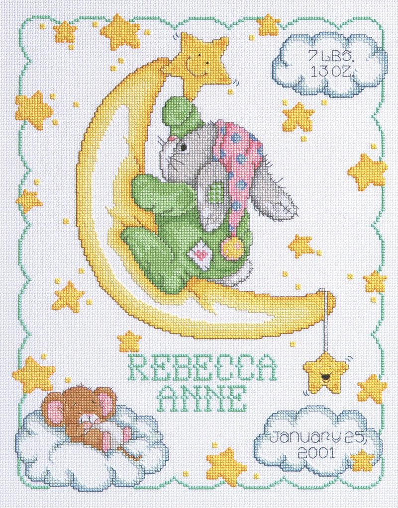 Janlynn Cross Stitch Kit, 14-Inch by 11-Inch, Crescent Moon Birth Announcement - NewNest Australia