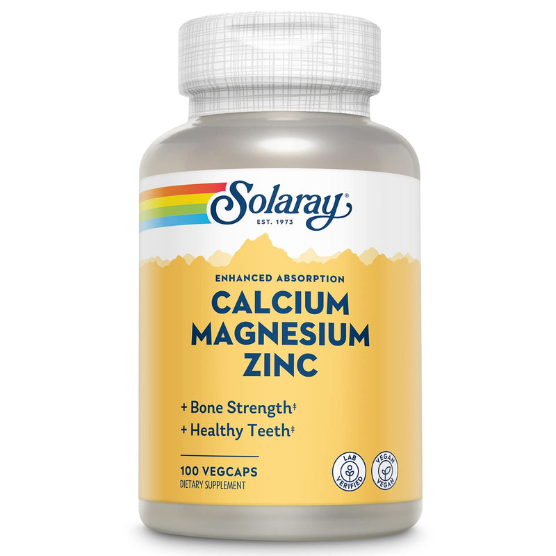 Solaray Calcium, Magnesium, Zinc | High Absorption with Glutamic Acid | Healthy Bones, Teeth, Nerve, Muscle, Heart & Immune Function Support | 100ct 100 Count (Pack of 1) - NewNest Australia