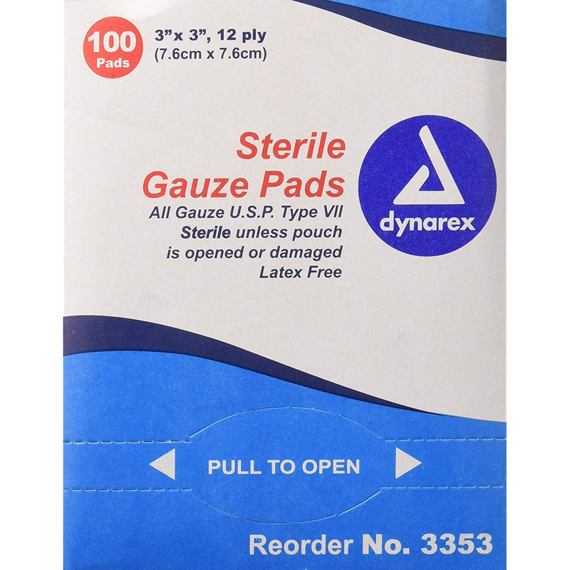 Dynarex Sterile Gauze Pad 3"x 3" - 12 ply- 100 count - NewNest Australia