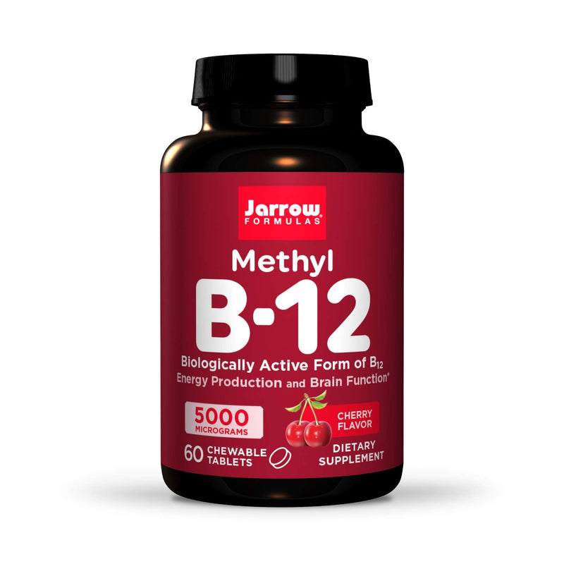 Jarrow Formulas Methyl B-12 5000 mcg - 60 Chewable Tablets, Cherry - Bioactive Vitamin B12 - Supports Energy Production, Brain Health & Metabolism - Gluten Free -Pink 60 Servings 60 Count (Pack of 1) 5000 MCG, 60 LOZENGES, CHERRY FLAVOR - NewNest Australia