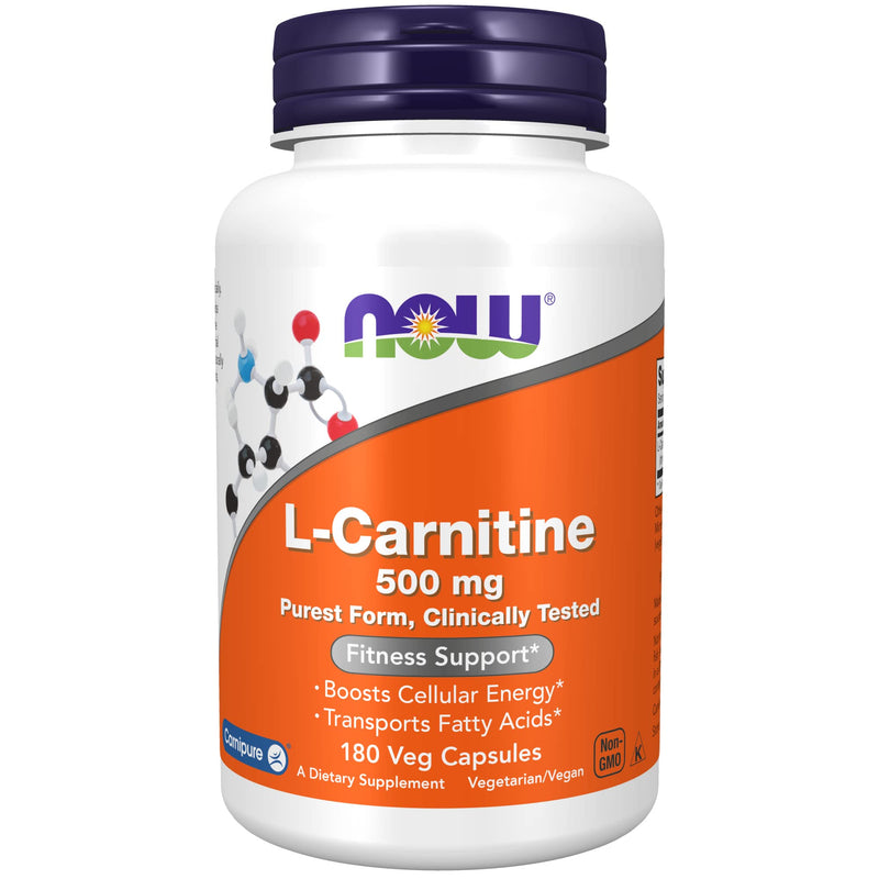 Now Foods Supplements, L-Carnitine 500mg, Purest Form, Amino Acid, Fitness Support, 180 Veg Capsules - NewNest Australia