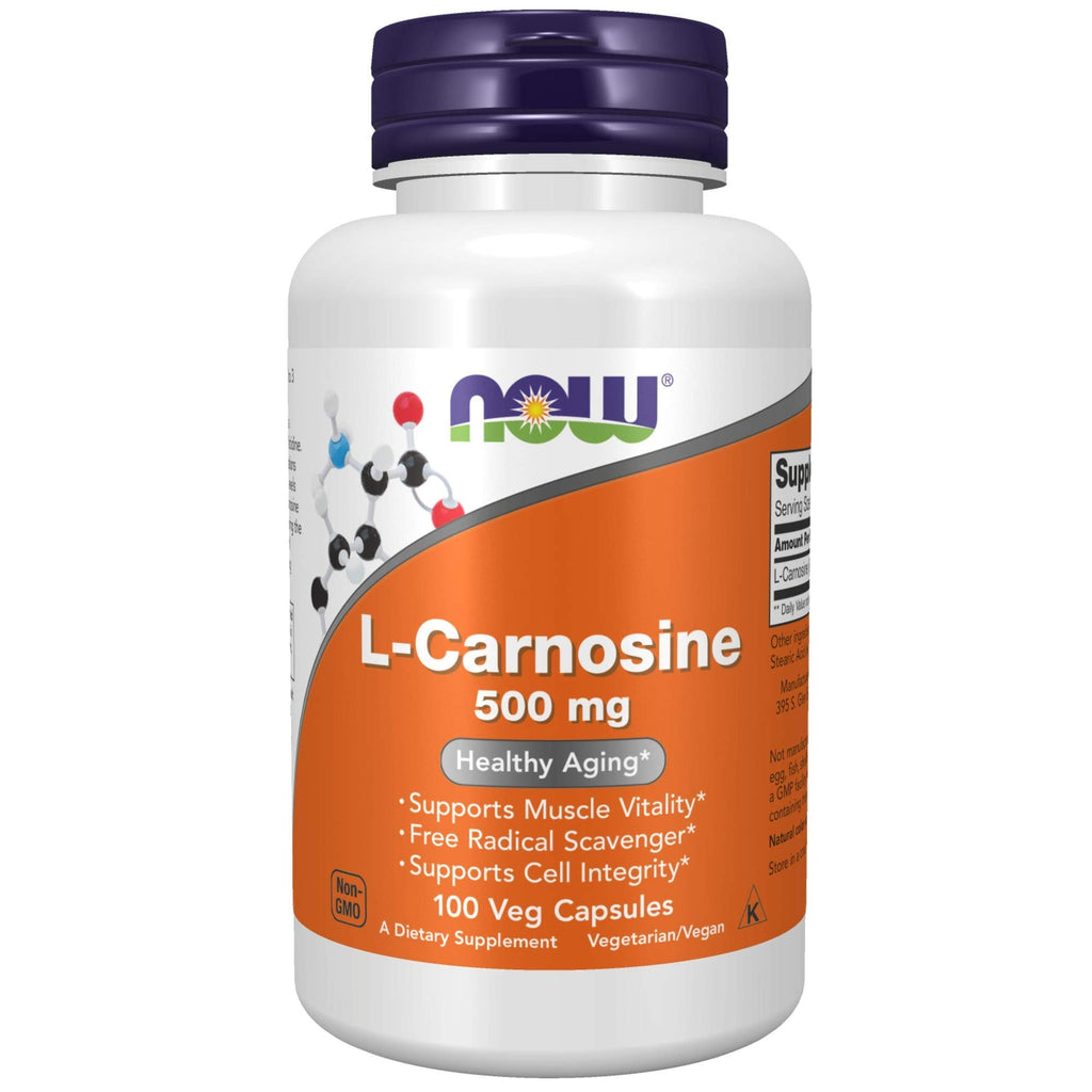 NOW Supplements, L-Carnosine (Beta-Alanyl-L-Histidine) 500 mg, Healthy Aging, 100 Veg Capsules - NewNest Australia