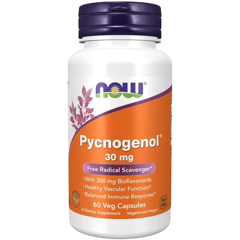 NOW Supplements, Pycnogenol 30 mg (a Unique Combination of Proanthocyanidins from French Maritime Pine) with 300 mg Bioflavonoids, 60 Veg Capsules - NewNest Australia