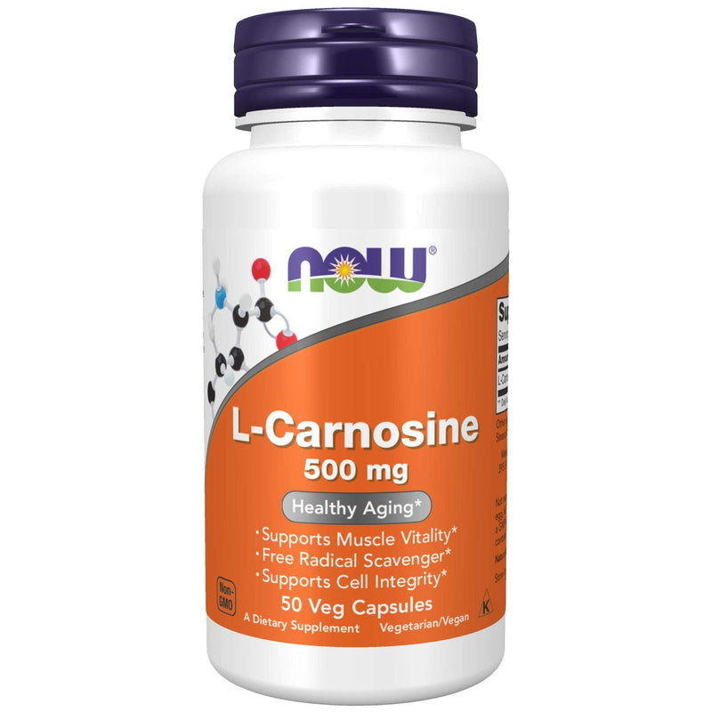 NOW Supplements, L-Carnosine (Beta-Alanyl-L-Histidine) 500 mg, Healthy Aging, 50 Veg Capsules - NewNest Australia