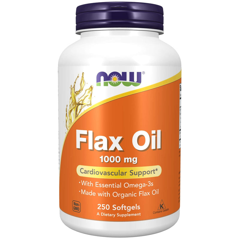 Now Supplements Flax Oil 1,000 mg made with Organic Flax Oil, Cardiovascular Support*, 250 Softgels, caramel (1772) - NewNest Australia