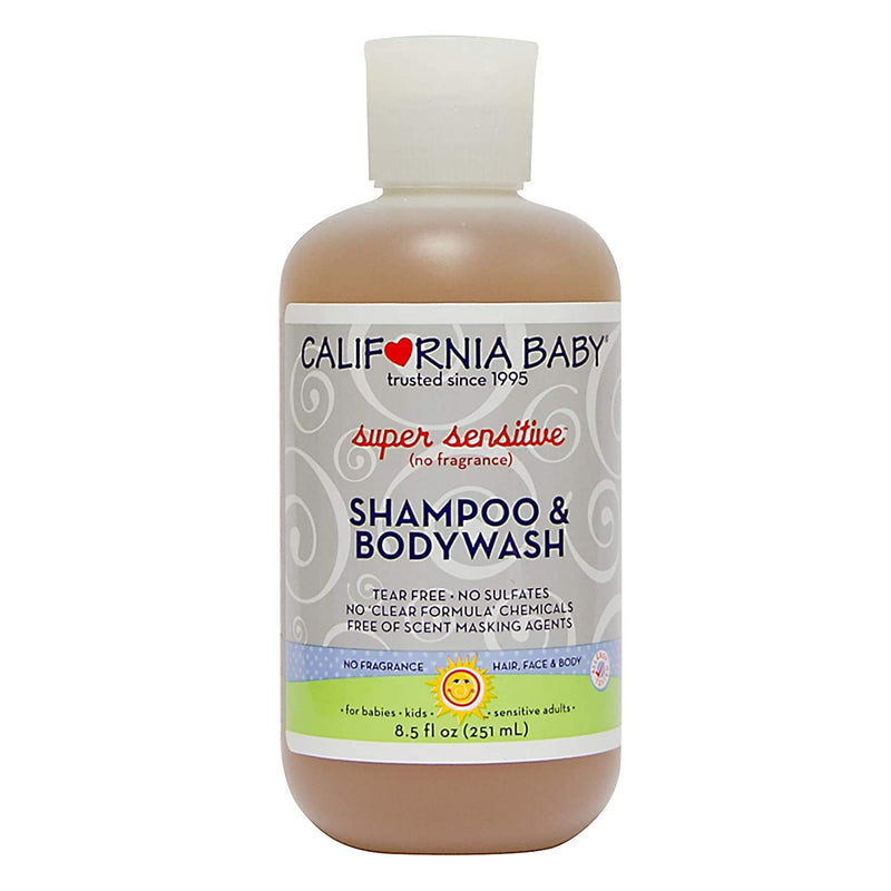 California Baby Super Sensitive Shampoo and Body Wash - Hair, Face, and Body, Gentle, Fragrance Free, Allergy Tested, Dry, Sensitive Skin, 100% Plant-Based - USDA Certified, 8.5 oz. 8.5 Fl Oz (Pack of 1) - NewNest Australia