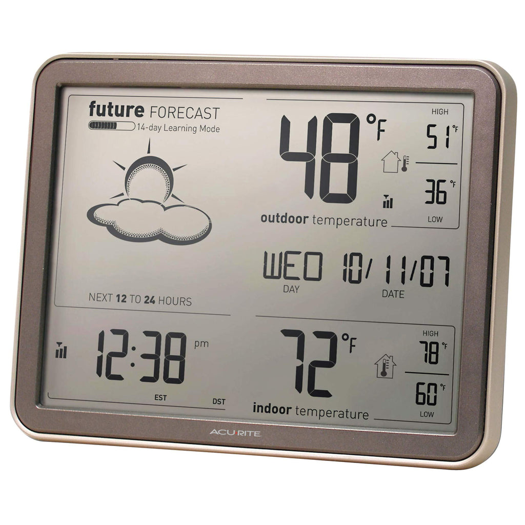 NewNest Australia - AcuRite 75077A3M Self-Learning Forecast Wireless Weather Station with Large Display and Atomic Clock, Black Monochrome Display 