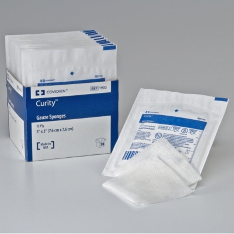 Kendall/Covidien Curity Gauze Sponges 3"X 3" 12-Ply Cotton Blend Sterile 2's in Peel Back Package - Box of 25 - 2 per pack totaling 50 - NewNest Australia
