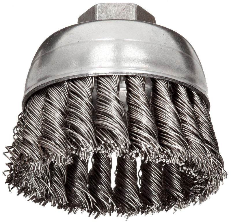 Weiler 13256 2-3/4" Single Row Knot Wire Cup Brush, .020" Stainless Steel Fill, 3/8"-24 Unf Nut, Made in the USA 2-3/4" Dia .020" Wire Size x 1" Trim Length - NewNest Australia