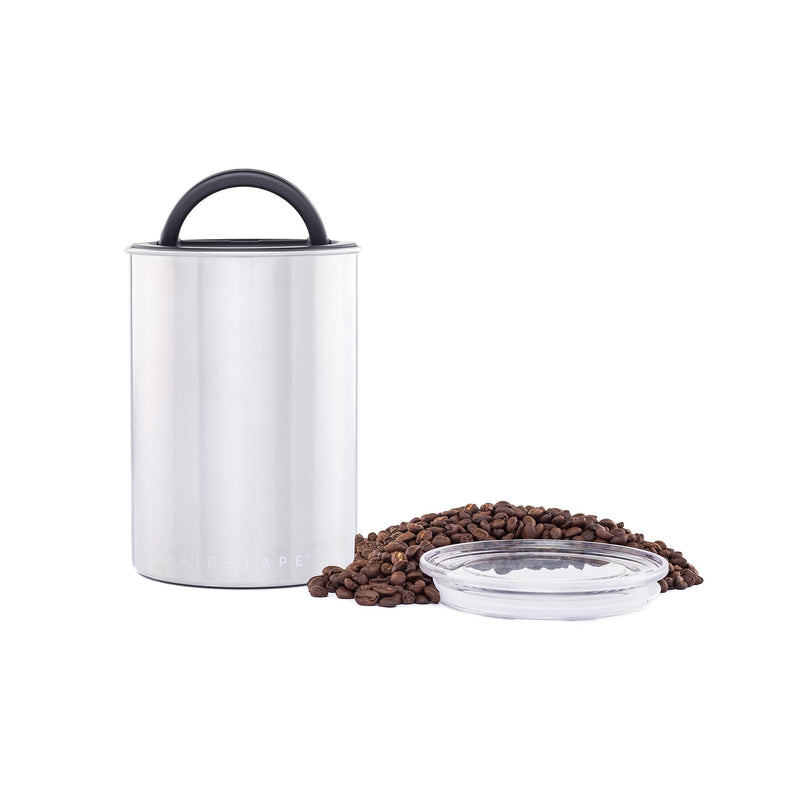 NewNest Australia - Airscape Coffee and Food Storage Canister - Patented Airtight Lid Preserve Food Freshness with Two Way CO2 Valve, Stainless Steel Food Container, Brushed Steel, Medium 7-Inch Can 