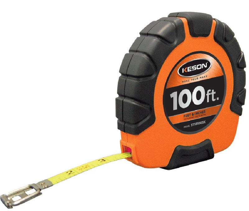 Keson ST181003X Closed-ABS Housing Steel Tape Measures with Speed Rewind (Graduations: ft., in. 1/8), 100-Foot 100-Feet ft, in, 1/8 - NewNest Australia