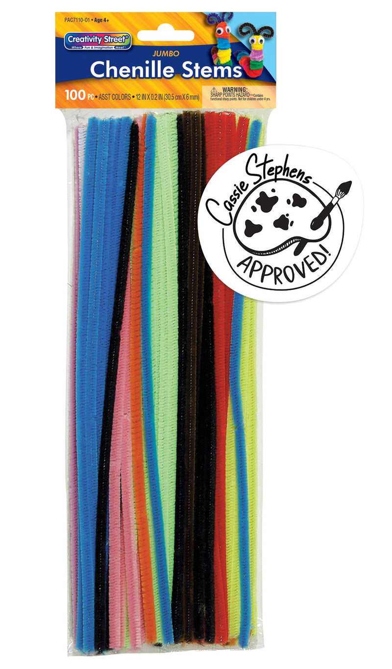 Creativity Street Jumbo Chenille Stem Multi-Purpose, 1/4 X 12 Inches, Colors may vary, Pack of 100 - NewNest Australia