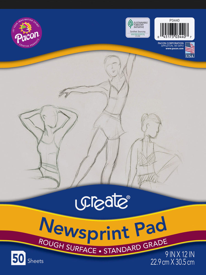 UCreate Newsprint Pad, White, 9" x 12", 50 Sheets 9" x 12" - NewNest Australia
