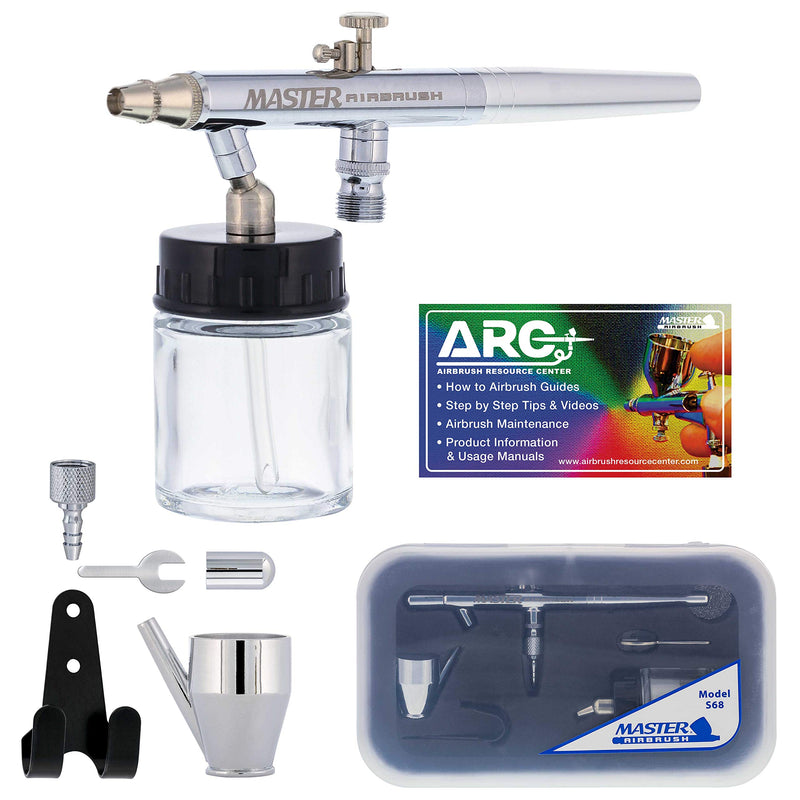 Master Performance S68 Multi-Purpose Precision Dual-Action Siphon Feed Airbrush, 0.35 mm Tip, 3/4 oz Fluid Bottle, Color Cup - User Friendly Set Kit - How-to-Airbrush Guide - Auto, Art, Hobby, Cake - NewNest Australia