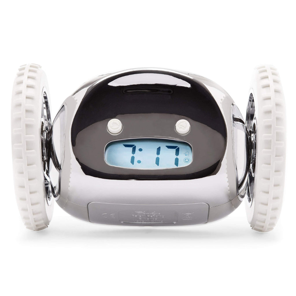 NewNest Australia - Clocky Alarm Clock on Wheels (Original) | Extra Loud for Heavy Sleeper (Adult or Kid Bed-Room Robot Clockie) Funny, Rolling, Run-Away, Moving, Jumping (Chrome) Chrome 