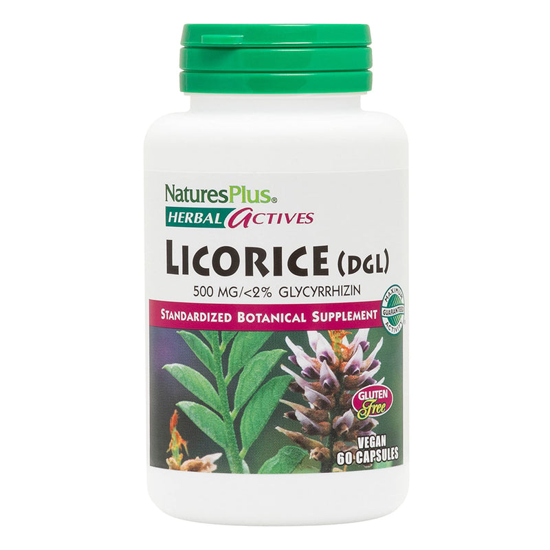 NaturesPlus Herbal Actives Licorice (DGL) Capsules - 500mg, 60 Vegan Supplements - Maximum Potency, Anti-Inflammatory, Stomach and Stress Reliever - Vegetarian, Gluten-Free - 60 Servings 60 Count (Pack of 1) - NewNest Australia