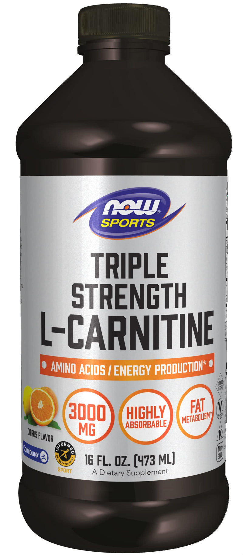 NOW Sports Nutrition, L-Carnitine Liquid, Triple Strength 3000 mg, Citrus, 16-Ounce - NewNest Australia