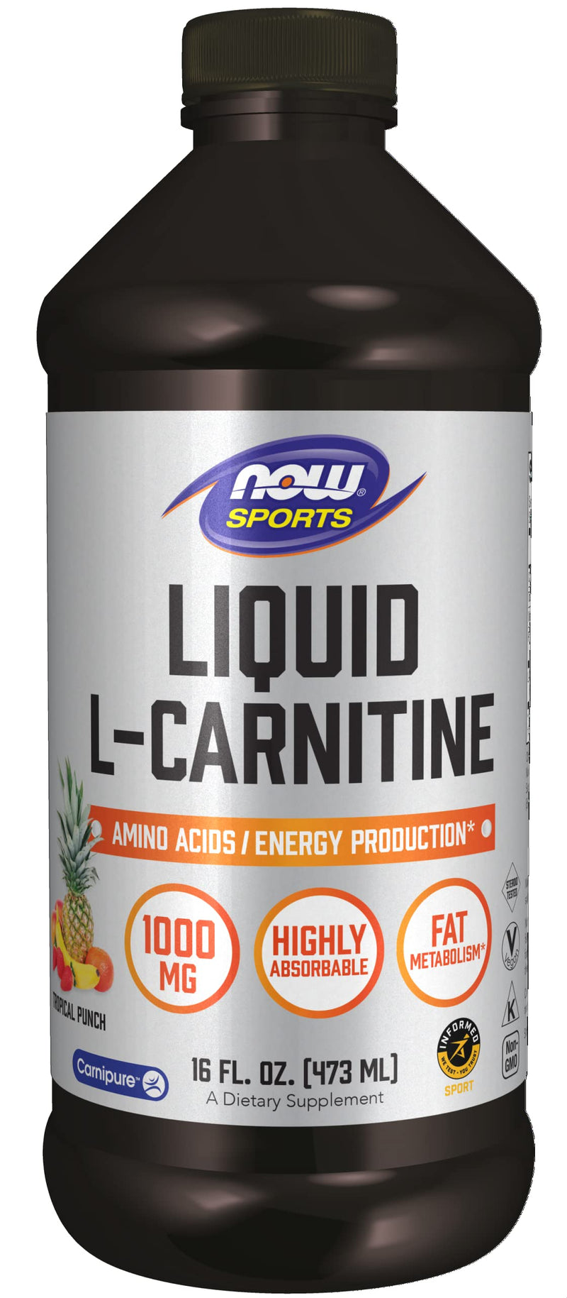 NOW Sports Nutrition, L-Carnitine Liquid 1000 mg, Highly Absorbable, Tropical Punch, 16 Fl Oz - NewNest Australia