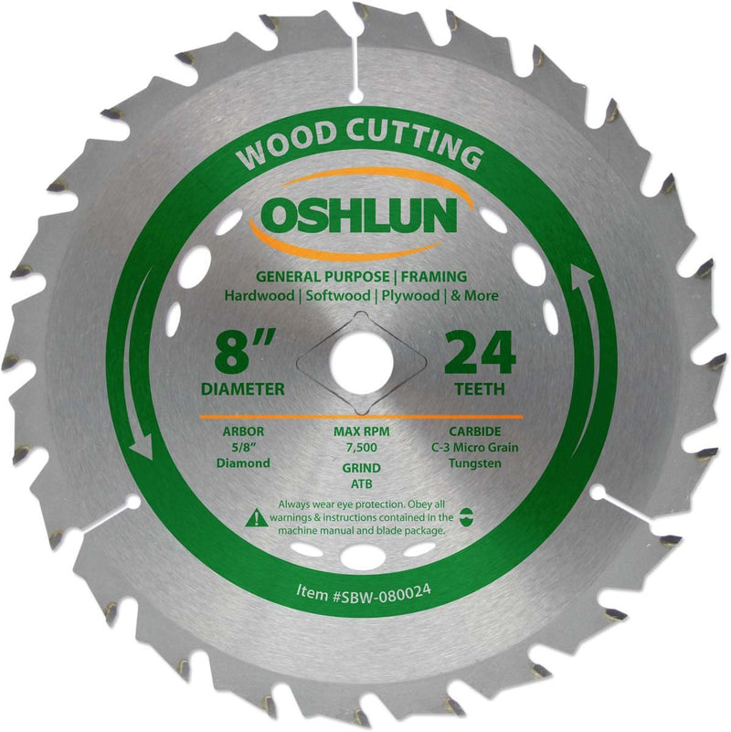 Oshlun SBW-080024 8-Inch 24 Tooth ATB General Purpose and Framing Saw Blade with 5/8-Inch Arbor (Diamond Knockout) - NewNest Australia