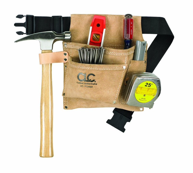 CLC Custom Leathercraft IP489X Suede Tool Bag & Poly Web Belt, 3 Pocket 3- Pocket Tan - NewNest Australia