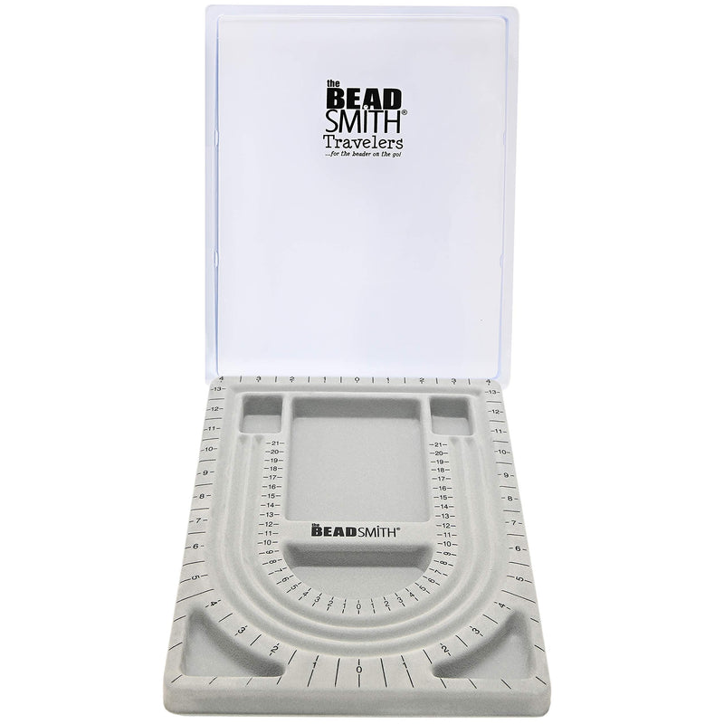 The Beadsmith Bead Board with Cover, Grey Flocked, 3 U-Shaped Channels, 6 Recessed Compartments, 9.75 x 13.25 inches, Design Boards for Creating Bracelets, Necklaces and Other Jewelry - NewNest Australia