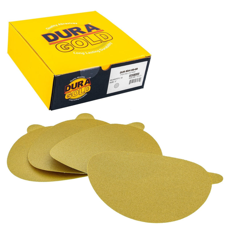 Dura-Gold Premium 6" Gold PSA Sanding Discs - 120 Grit (Box of 50) - Self Adhesive Stickyback Sandpaper for DA Sander, Finishing Coarse-Cut Abrasive - Sand Automotive Car Paint Woodworking Wood Metal 120-Grit - NewNest Australia